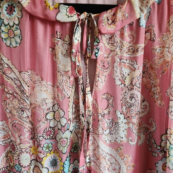 EUC LA STRADA SILK BLEND PINK PASTEL FLORAL KEYHOLE BLOUSE SZ S - Picture 4 of 10
